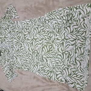Green and White Leaf Print Dress